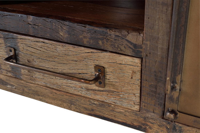 GINER Y COLOMER Mueble TV de madera reciclada y metal con puertas oxidadas